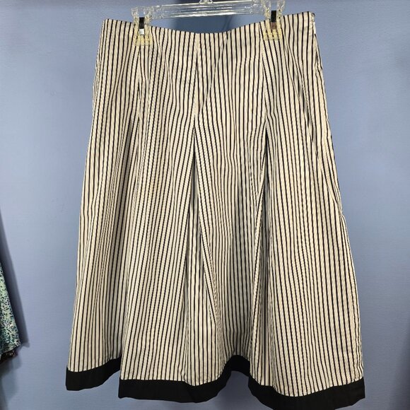 Talbot's Pleated Lined Skirt Black White Striped Midi Women's Size 6 (OO-36) - Picture 1 of 5